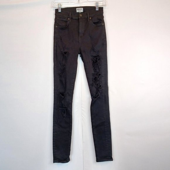 AGOLDE Women's Black Ripped Skinny Leg Stretch High Rise Denim Jean Destroyed 25 - Picture 5 of 12